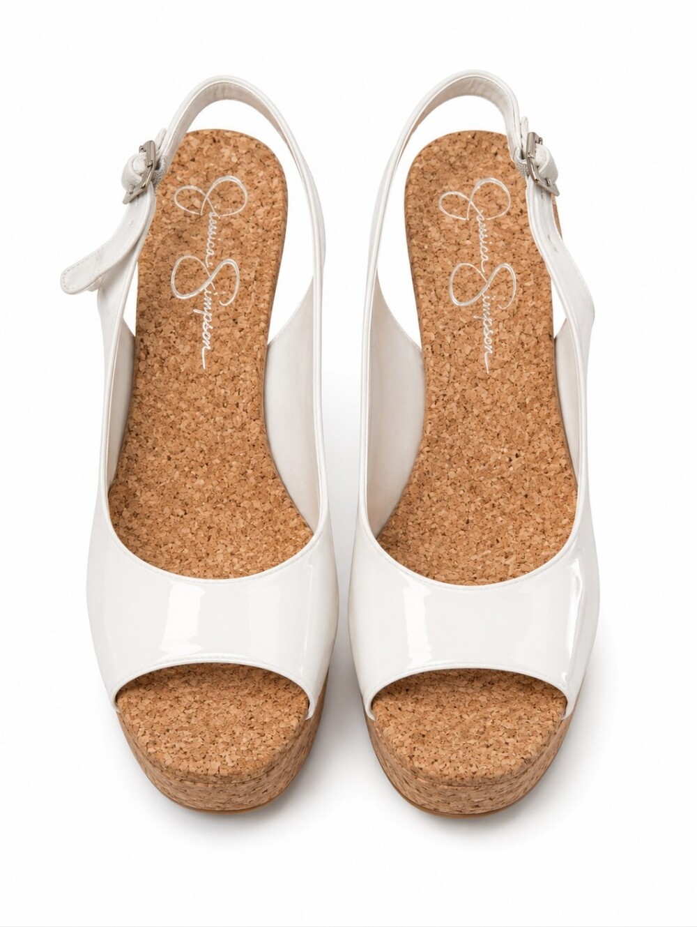 Jessica Simpson White and Tan Wedge Sandals 7.5 NEVER WORN!